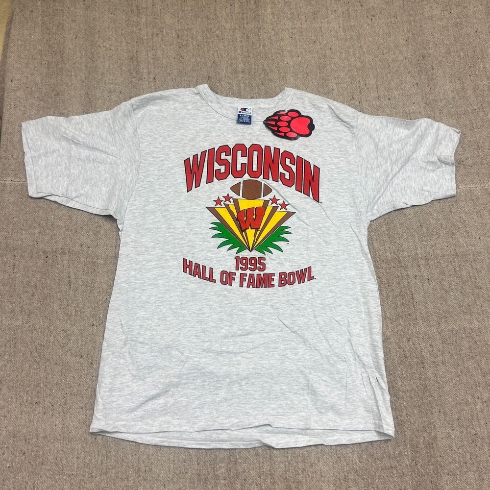 Vintage Wisconsin Football Shirt Mens XL Gray 1990s Hall Of Fame Bowl Champion